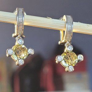 Judith Ripka Yellow Stone Sterling 925 Silver Dangle Drops Earrings Omega Backs